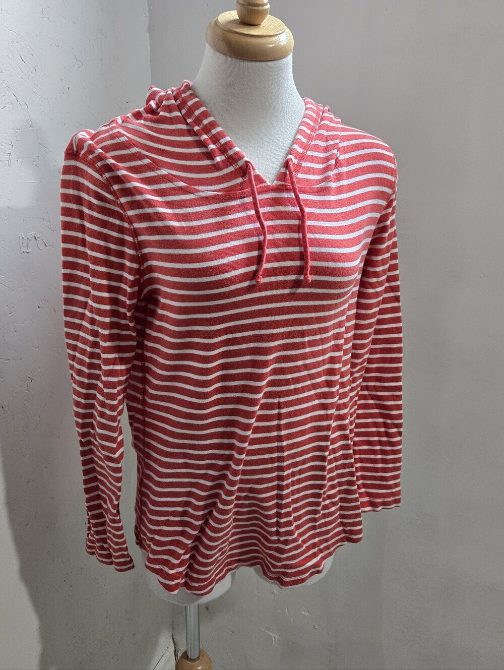 Eddie Bauer Red & White Striped Hooded Top
